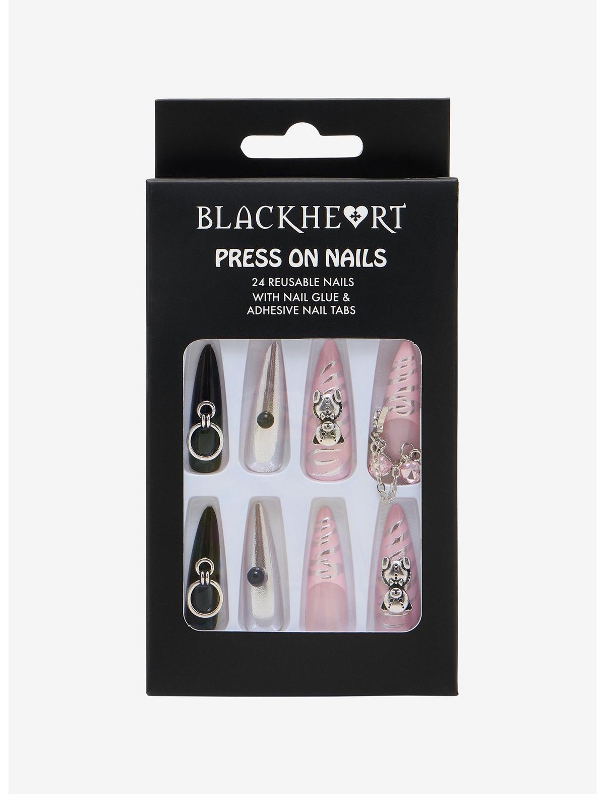 Blackheart Pink Black & Silver Bear Press-On Nail Set - US 4914