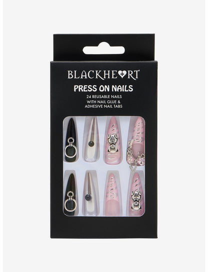 Blackheart Pink Black & Silver Bear Press-On Nail Set - US 4914