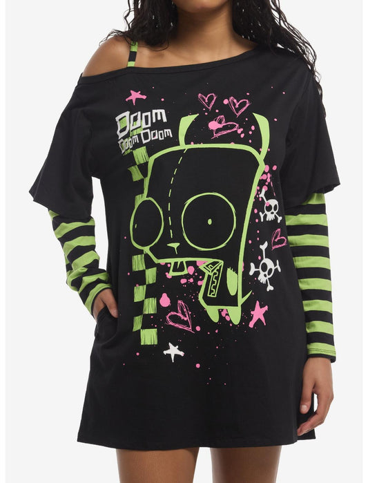 Invader Zim GIR Off-Shoulder Twofer Dress - US 2953