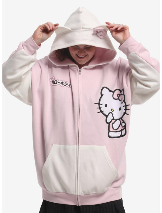 Hello Kitty Ears Color-Block Girls Oversized Hoodie Plus Size - US 5930