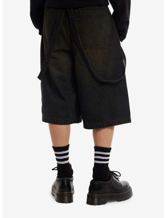 Brown Wash Suspender Jorts - US 7614