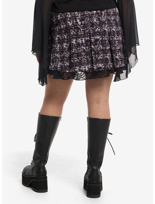 Cosmic Aura Purple Plaid Filigree Print Ribbon Skirt Plus Size - US 9922