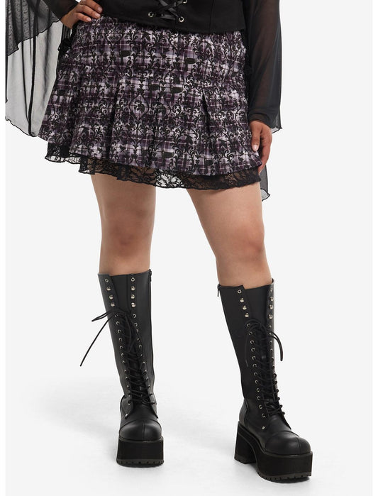 Cosmic Aura Purple Plaid Filigree Print Ribbon Skirt Plus Size - US 9922