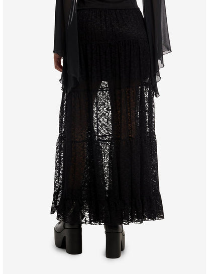 Cosmic Aura Black Lace Ribbon Layered Maxi Skirt - US 2132