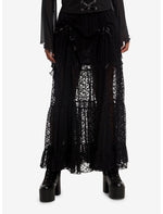 Cosmic Aura Black Lace Ribbon Layered Maxi Skirt - US 2132