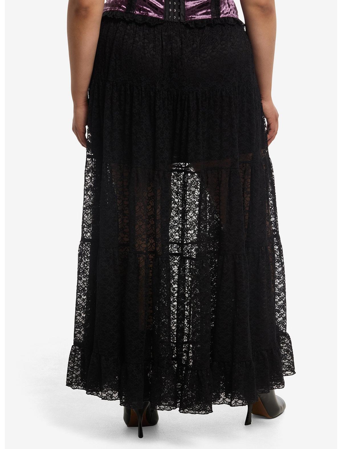Cosmic Aura Black Lace Ribbon Layered Maxi Skirt Plus Size - US 9065