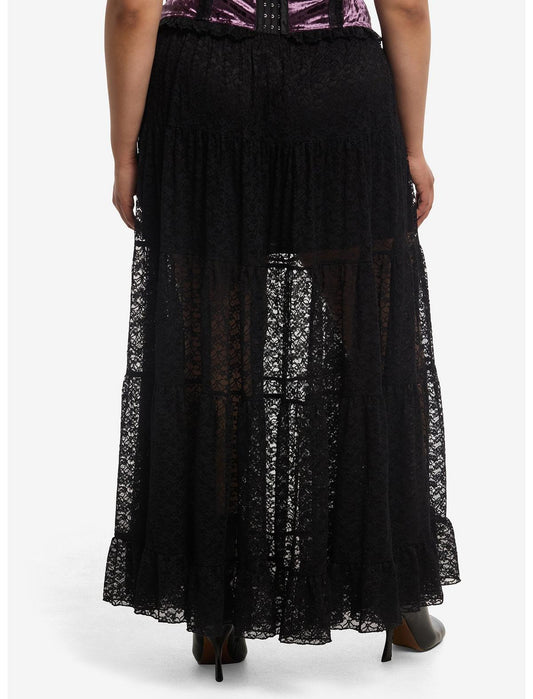 Cosmic Aura Black Lace Ribbon Layered Maxi Skirt Plus Size - US 9065