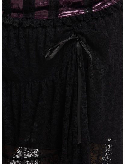 Cosmic Aura Black Lace Ribbon Layered Maxi Skirt Plus Size - US 9065