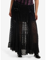 Cosmic Aura Black Lace Ribbon Layered Maxi Skirt Plus Size - US 9065