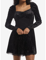 Cosmic Aura Black Velour Corset Long-Sleeve Dress - US 7514