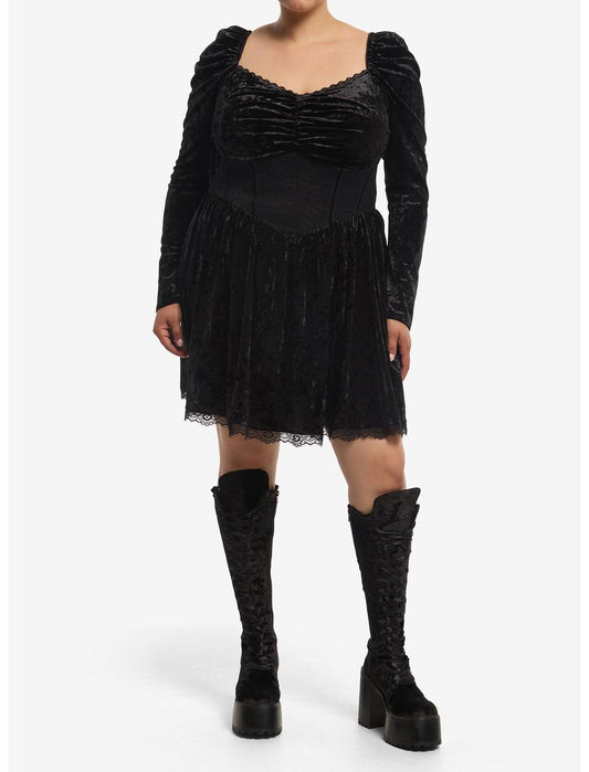 Cosmic Aura Black Velour Corset Long-Sleeve Dress Plus Size - US 3575