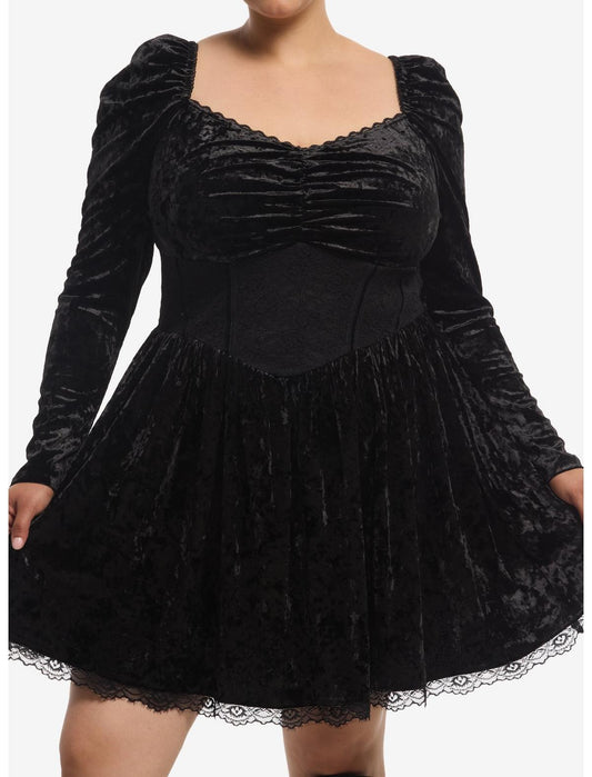 Cosmic Aura Black Velour Corset Long-Sleeve Dress Plus Size - US 3575