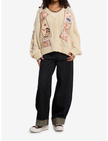 Disney Lilo & Stitch Fall Patch Cable Knit Girls Cardigan - US 2107