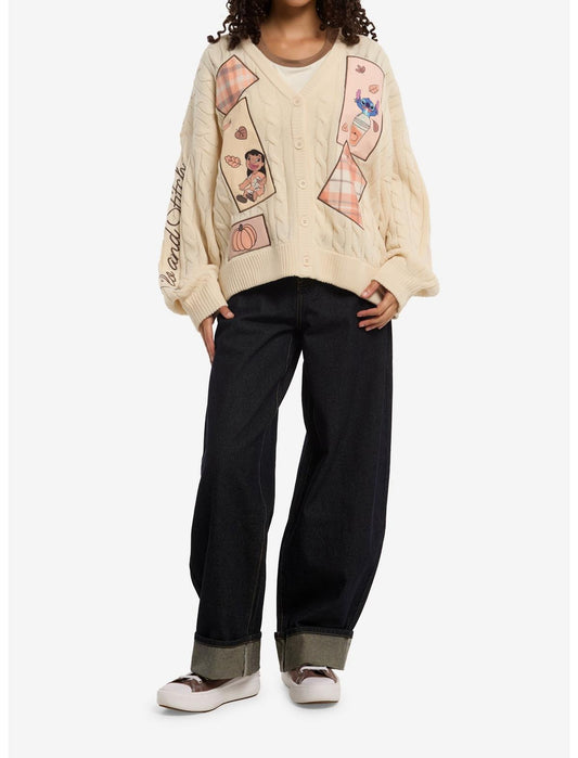 Disney Lilo & Stitch Fall Patch Cable Knit Girls Cardigan - US 2107
