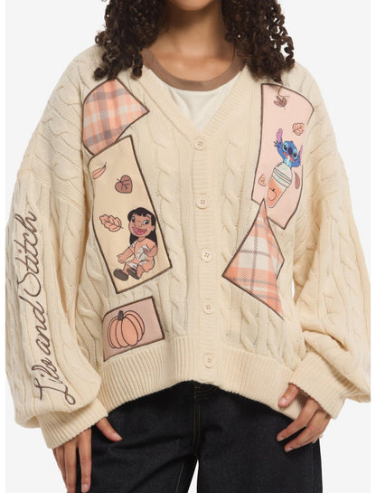 Disney Lilo & Stitch Fall Patch Cable Knit Girls Cardigan - US 2107