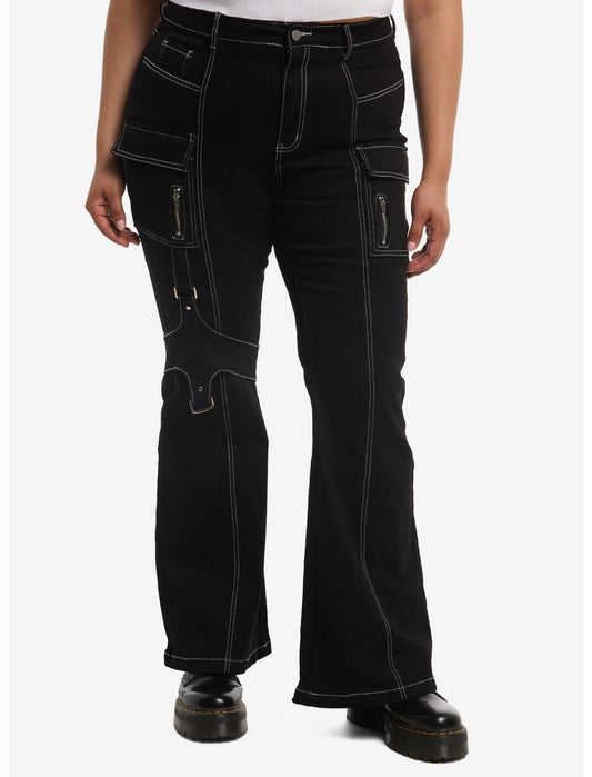 Black Harness Strap Buckle Cargo Jeans Plus Size - US 9850