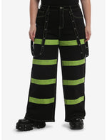 Black & Green Stripe Hardware Suspender Jeans Plus Size - US 7229
