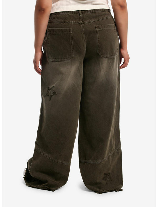 Distressed Stars Green Wash Jeans Plus Size - US 7066