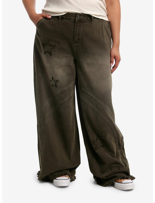 Distressed Stars Green Wash Jeans Plus Size - US 7066
