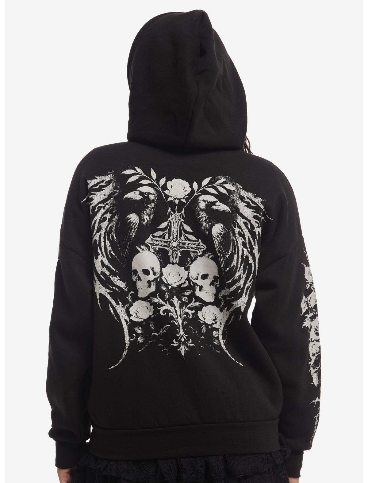 Cosmic Aura Raven Skull Cross Girls Hoodie - US 4032