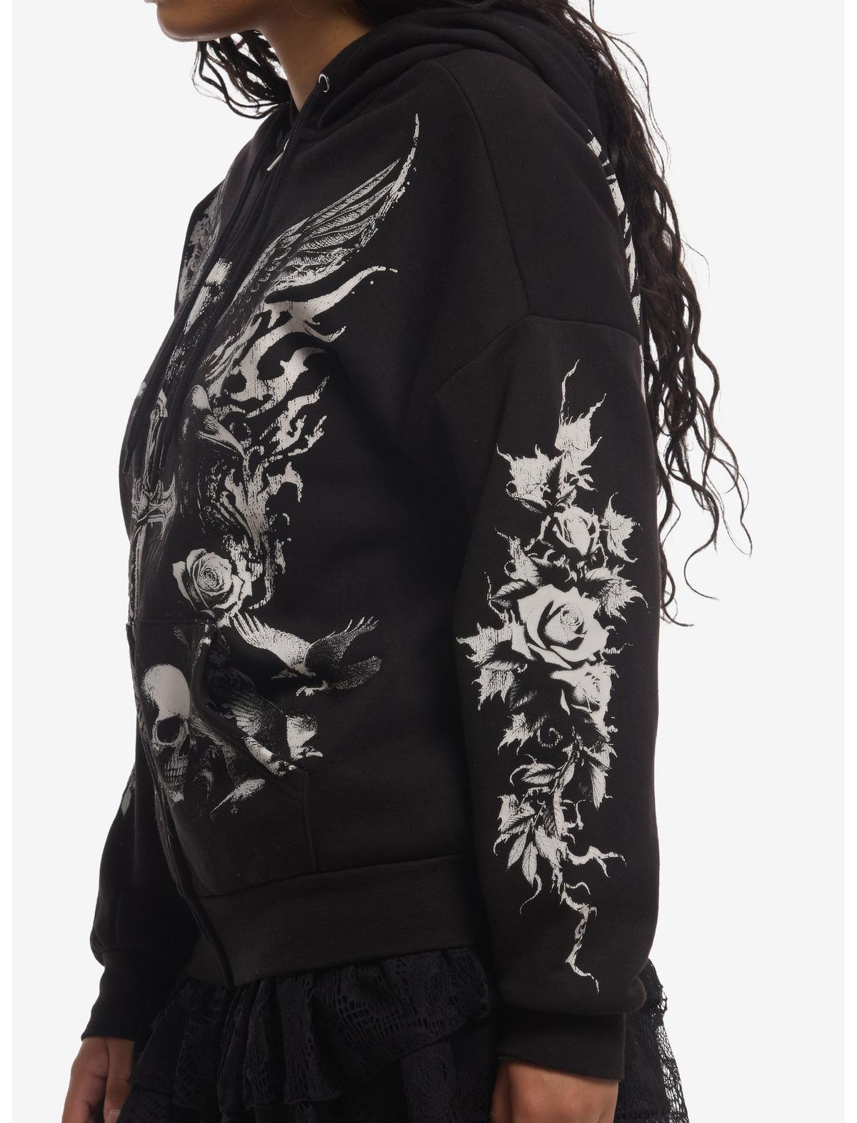 Cosmic Aura Raven Skull Cross Girls Hoodie - US 4032