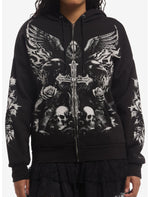 Cosmic Aura Raven Skull Cross Girls Hoodie - US 4032