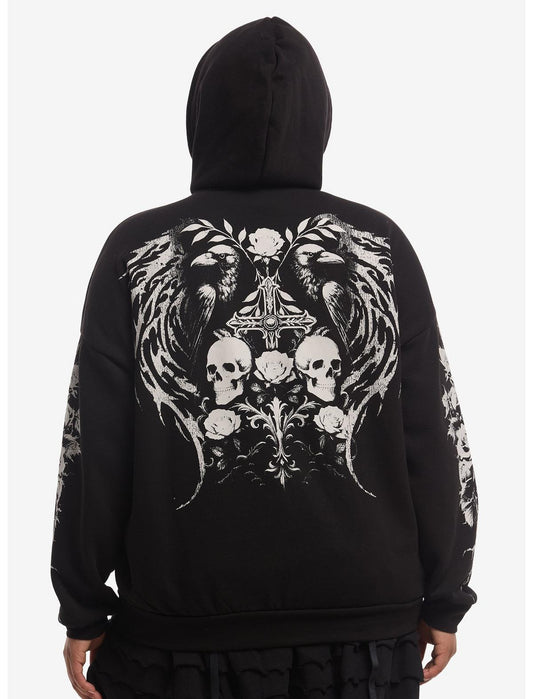 Cosmic Aura Raven Skull Cross Girls Hoodie Plus Size - US 1035