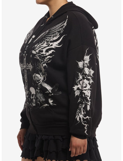 Cosmic Aura Raven Skull Cross Girls Hoodie Plus Size - US 1035