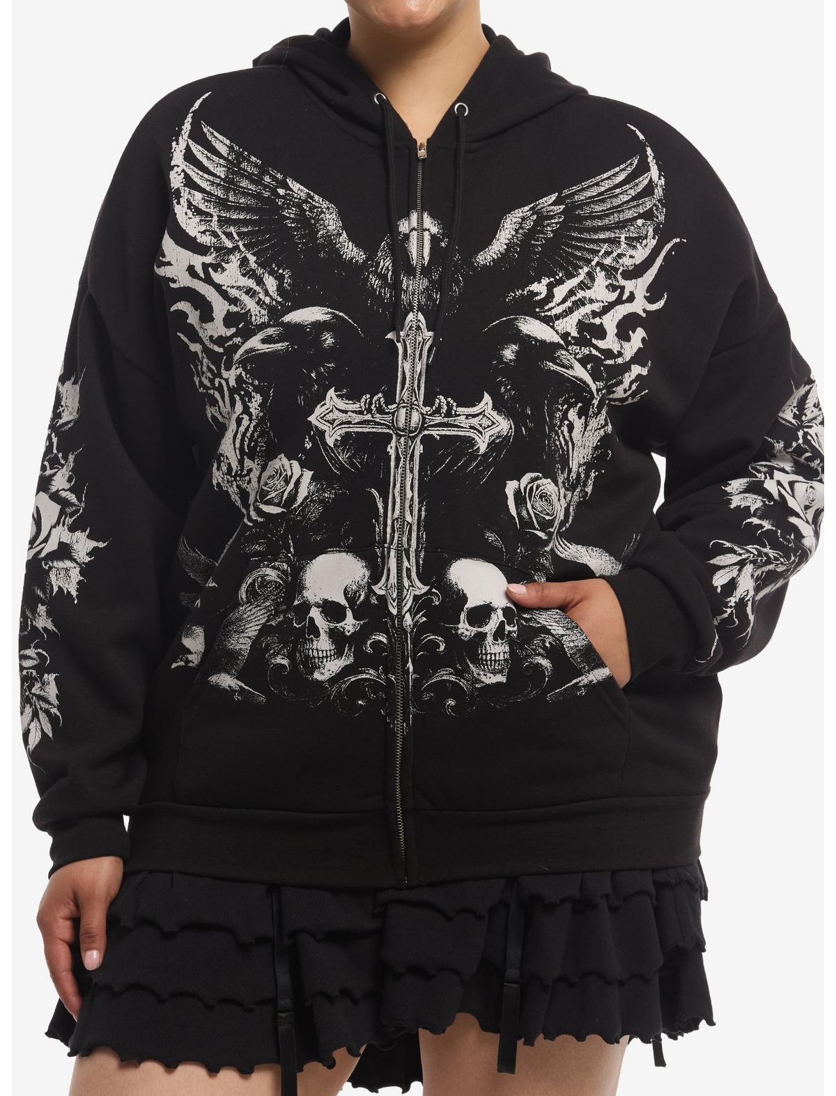 Cosmic Aura Raven Skull Cross Girls Hoodie Plus Size - US 1035