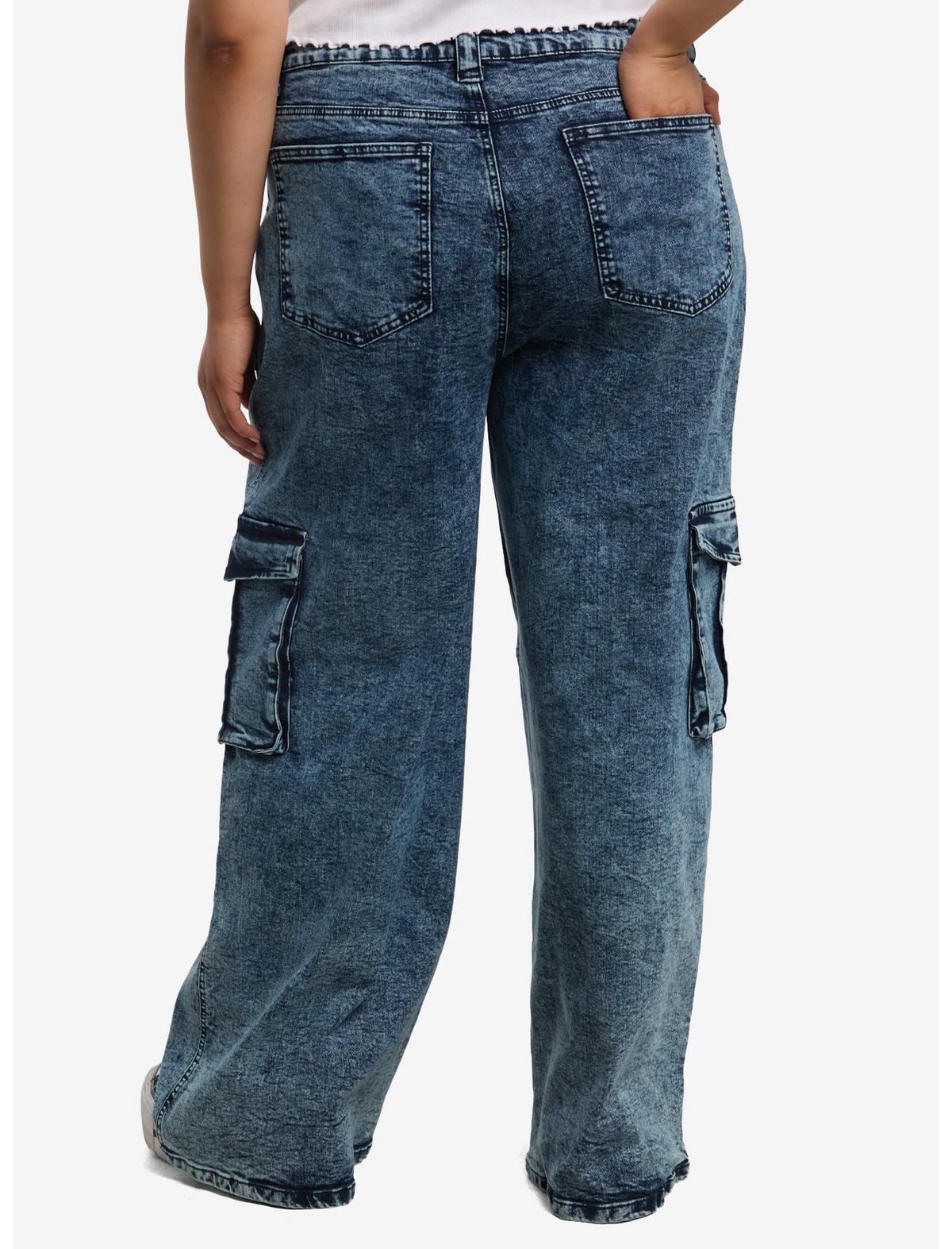 Blue Acid Wash Star Cargo Jeans Plus Size - US 8937