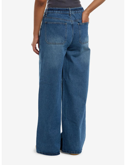 Blue Tie Waist Wide Leg Jeans - US 4217