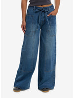 Blue Tie Waist Wide Leg Jeans - US 4217
