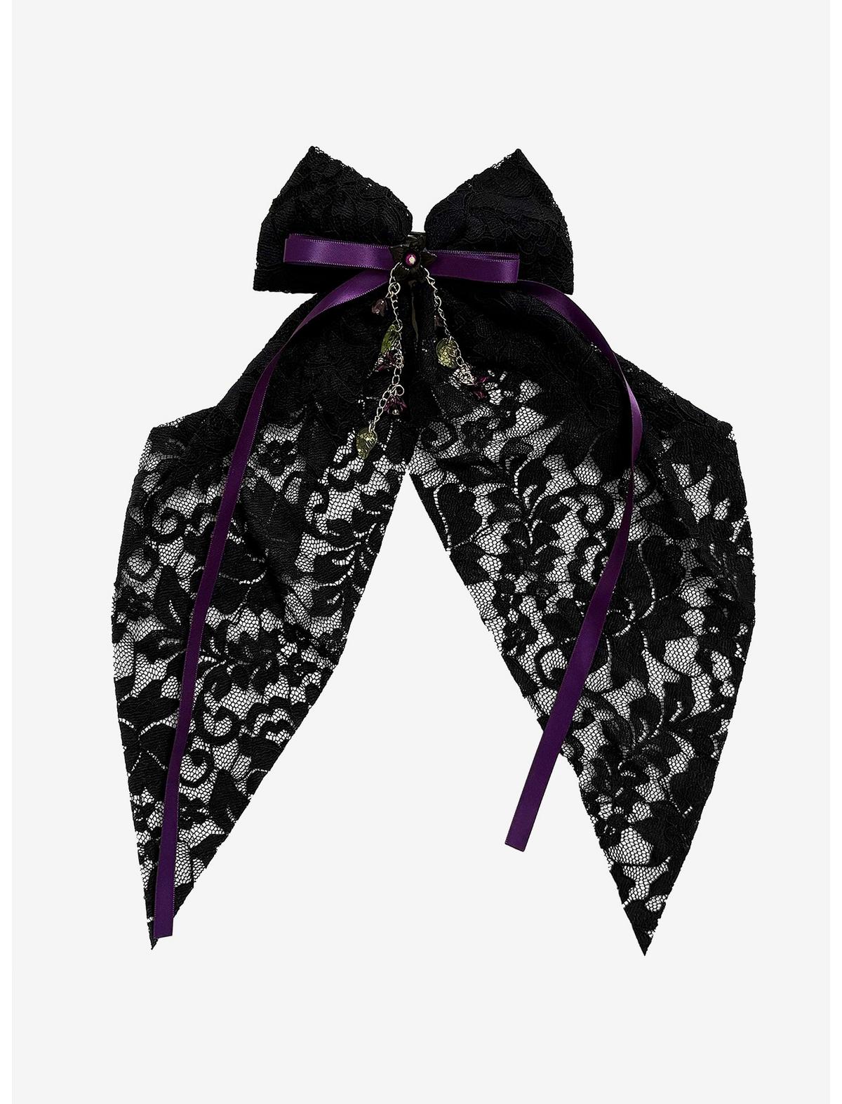 Cosmic Aura Purple & Black Lace Hair Bow - US 4428