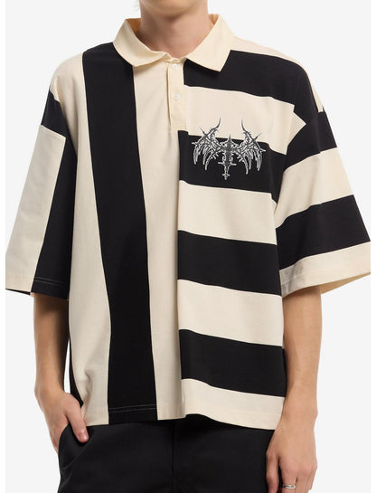 Black & White Split Stripe Boxy Polo Shirt - US 8243