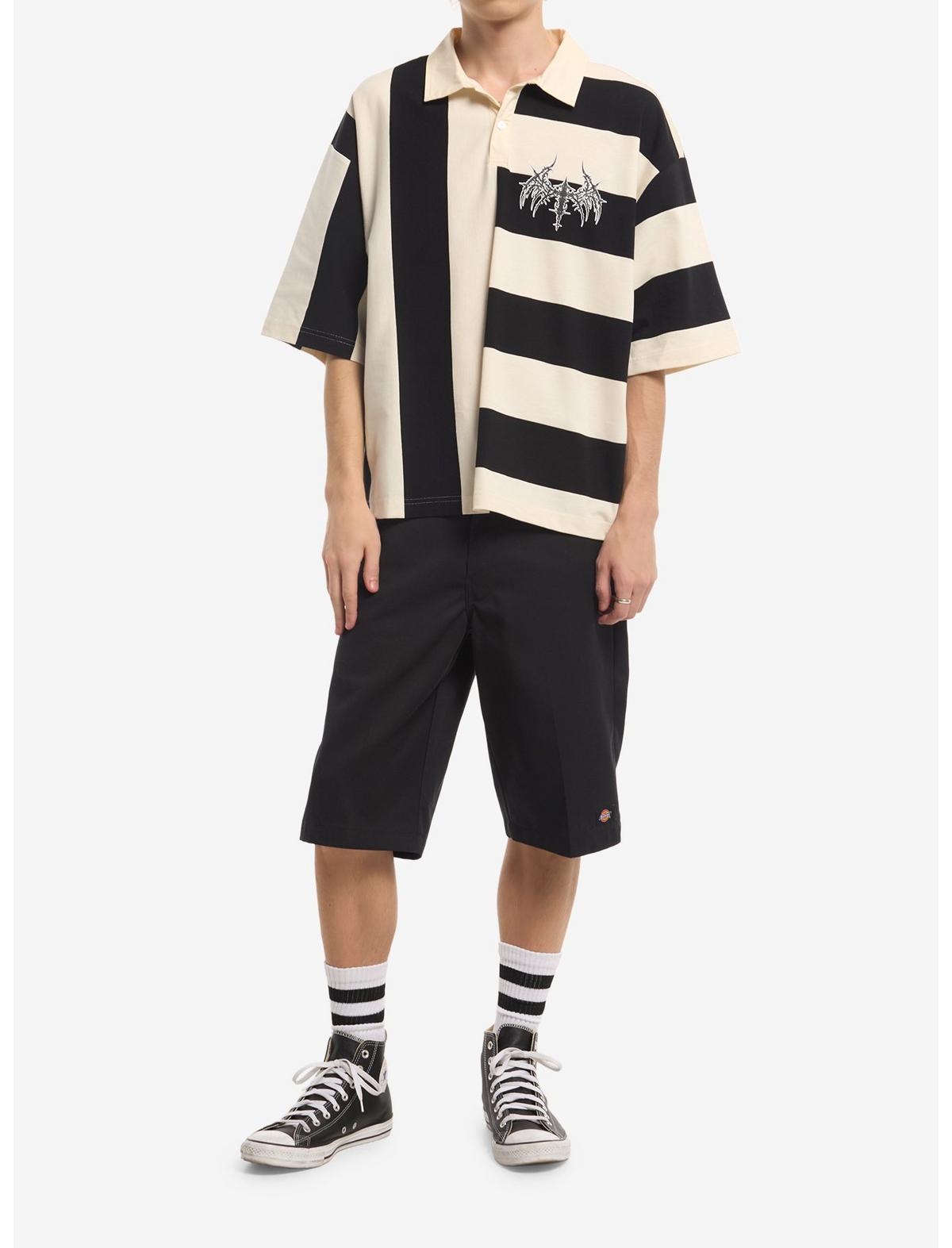 Black & White Split Stripe Boxy Polo Shirt - US 8243