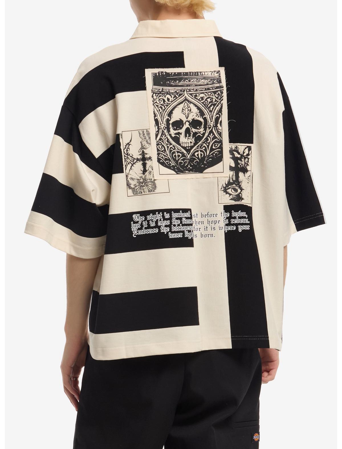 Black & White Split Stripe Boxy Polo Shirt - US 8243