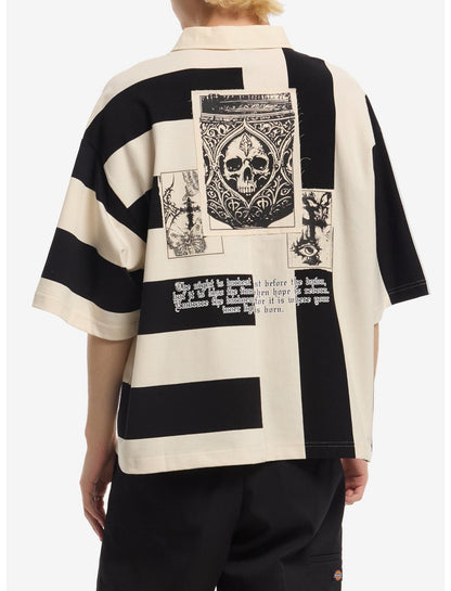 Black & White Split Stripe Boxy Polo Shirt - US 8243