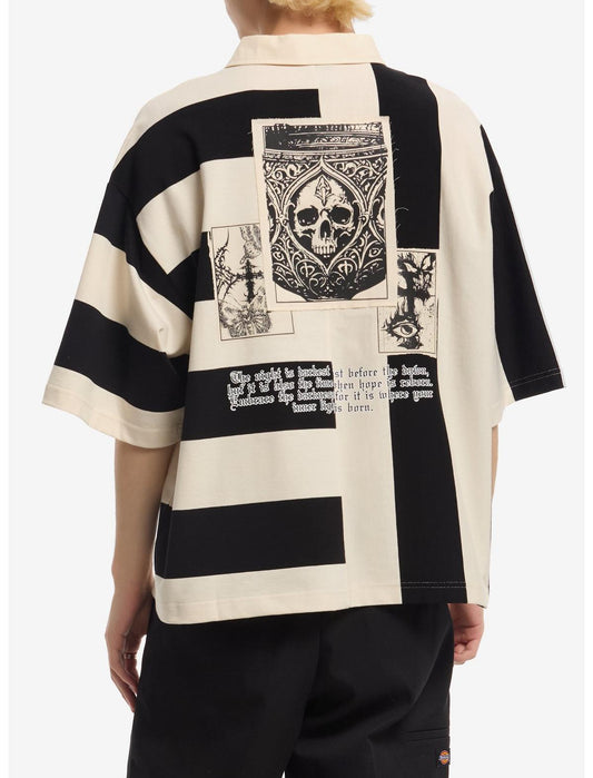 Black & White Split Stripe Boxy Polo Shirt - US 8243