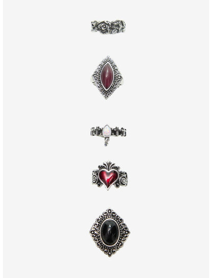 Cosmic Aura Ornate Heart Gem Ring Set - US 4336