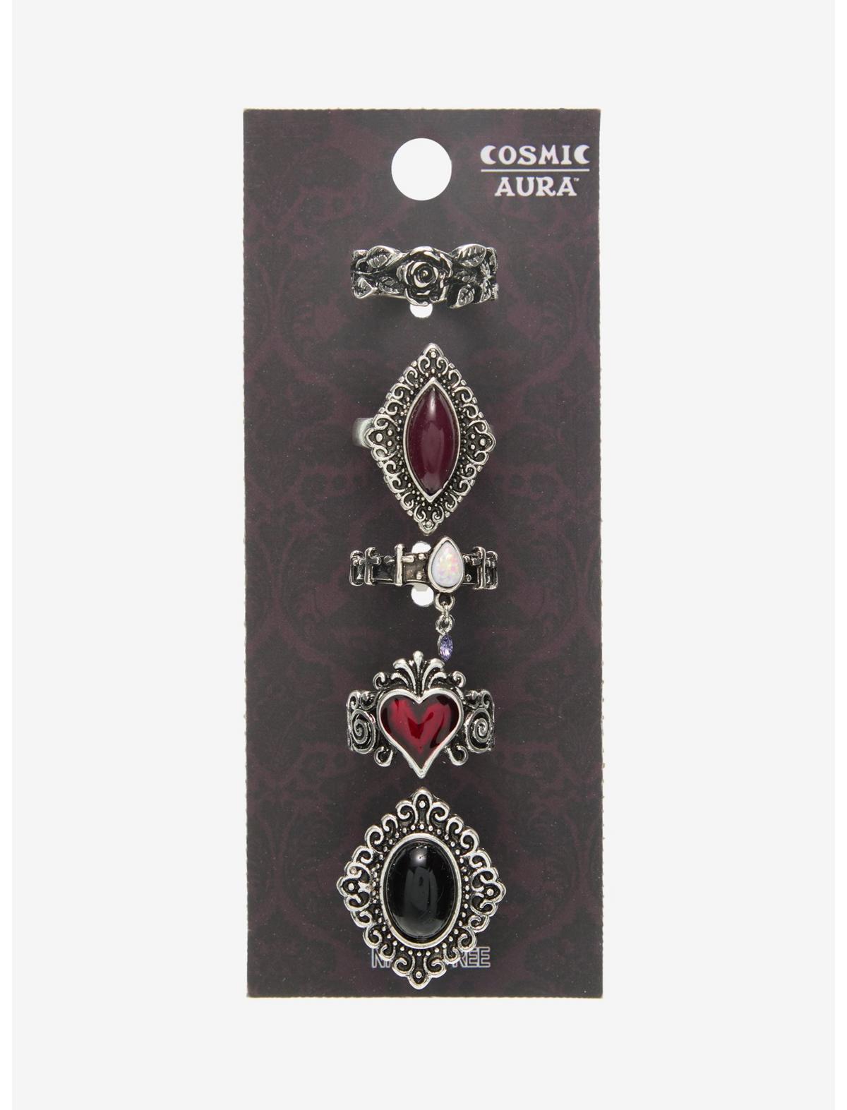 Cosmic Aura Ornate Heart Gem Ring Set - US 4336
