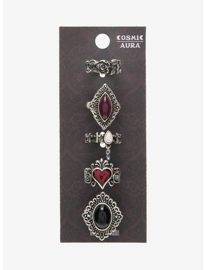 Cosmic Aura Ornate Heart Gem Ring Set - US 4336