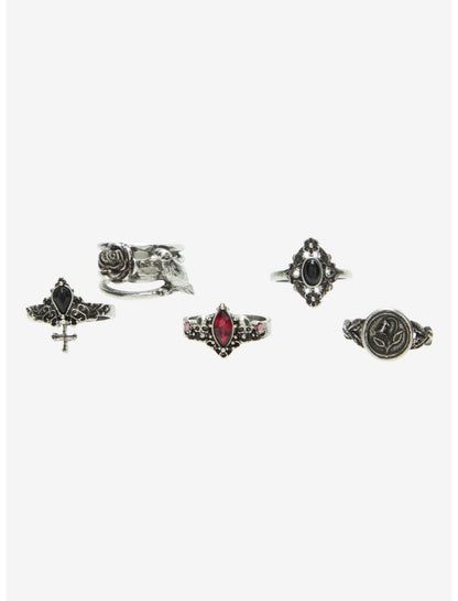 Cosmic Aura Ornate Gem Rose Ring Set - US 6177