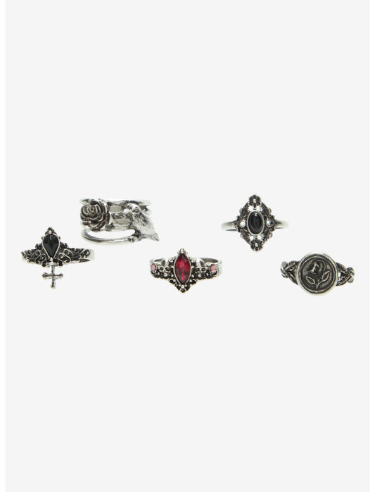 Cosmic Aura Ornate Gem Rose Ring Set - US 6177