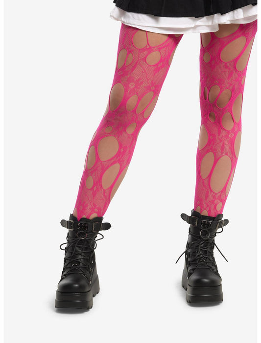 Hot Pink Destructed Fishnet Tights - US 8103