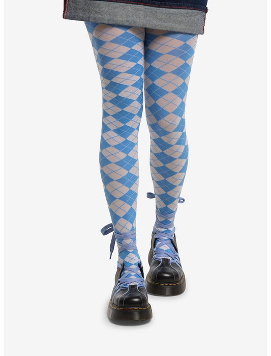Blue & White Argyle Tights - US 5958