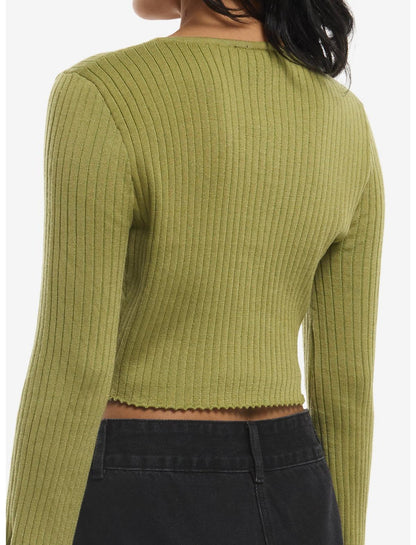 Light Green Ribbed Girls Tie-Front Cardigan - US 3050