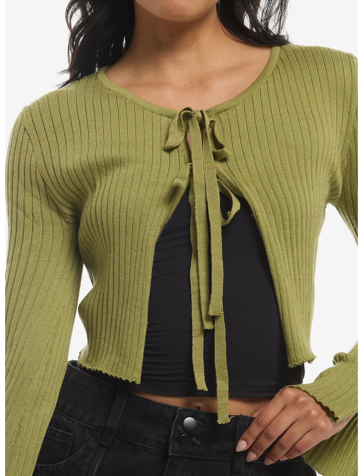 Light Green Ribbed Girls Tie-Front Cardigan - US 3050