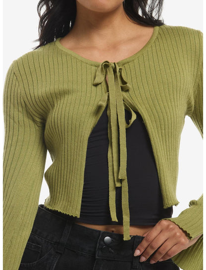 Light Green Ribbed Girls Tie-Front Cardigan - US 3050