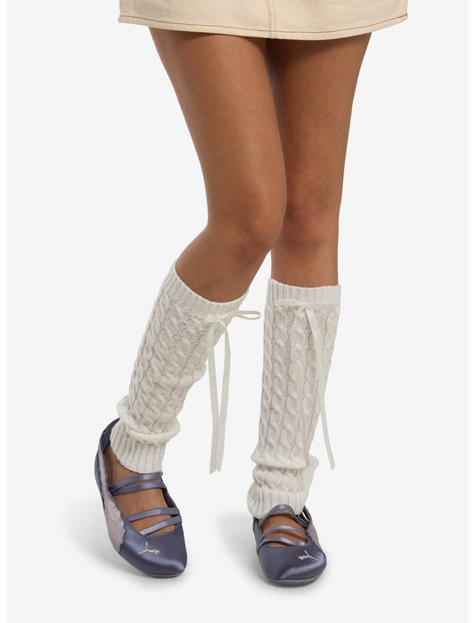 Ivory Cable Knit Ribbon Leg Warmers - US 9731