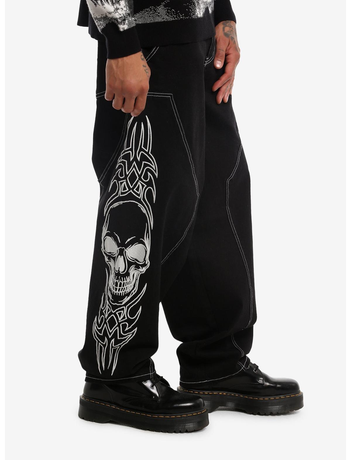 Cyber Sigil Skull Black Jeans With Side Chain - US 1100